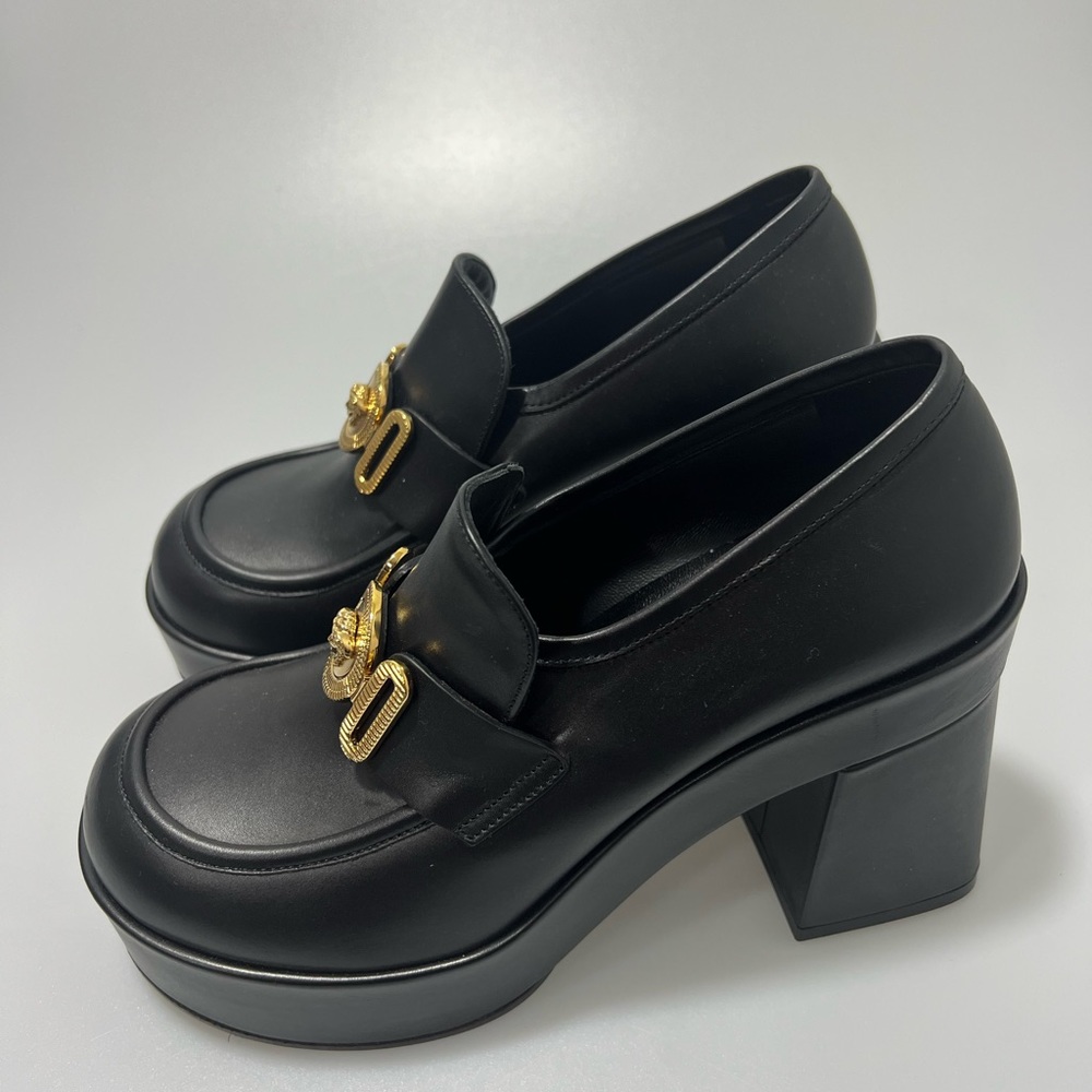 Versace Medusa-Head Leather Loafers Heels Black Women’s EU 37.5/US 7.5 - Picture 3 of 8